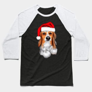 Basset Hound in a Christmas Hat Baseball T-Shirt